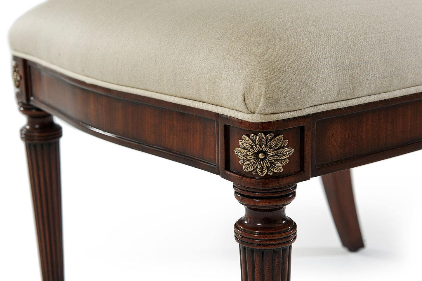 Upholstered Side Chair with Floral Brass Inlay