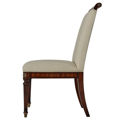 Upholstered Side Chair with Floral Brass Inlay