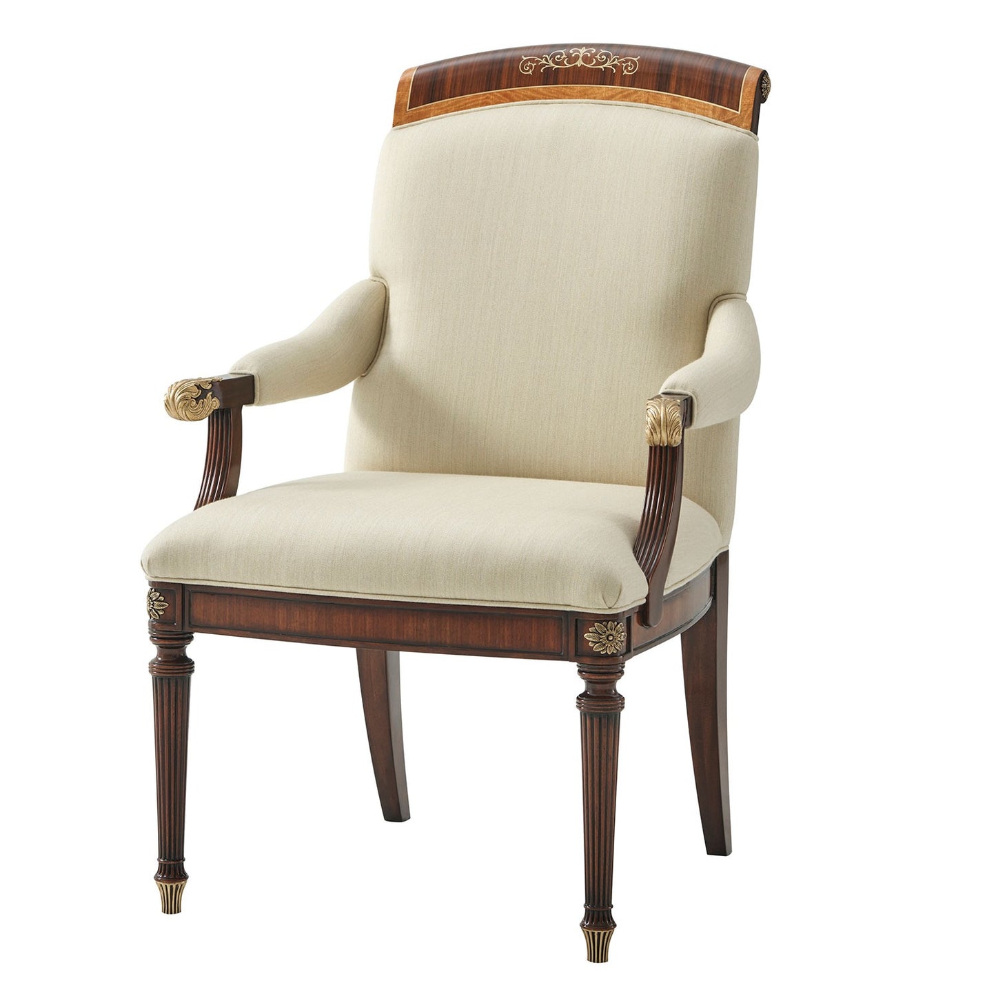 Upholstered Dining Chair with Floral Brass Inlay