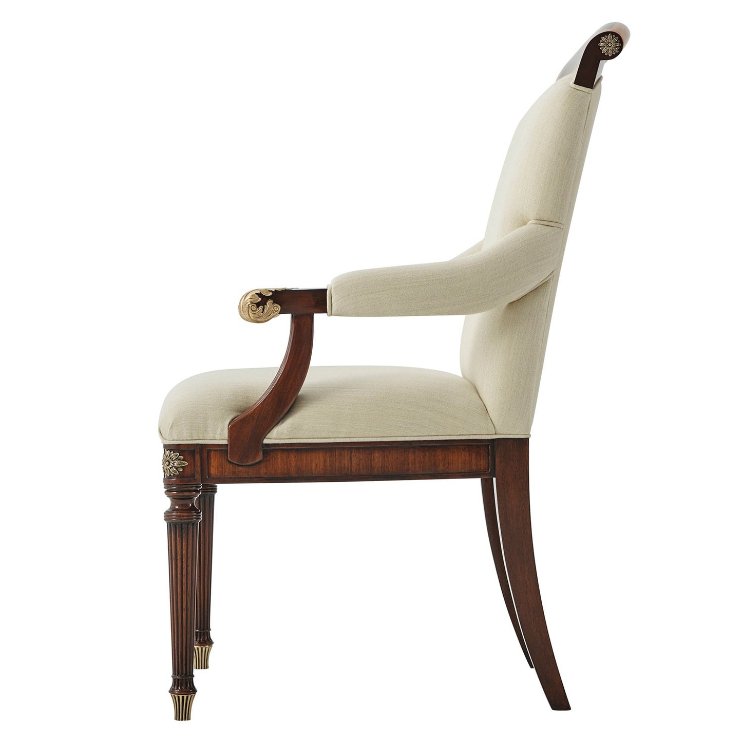 Upholstered Dining Chair with Floral Brass Inlay