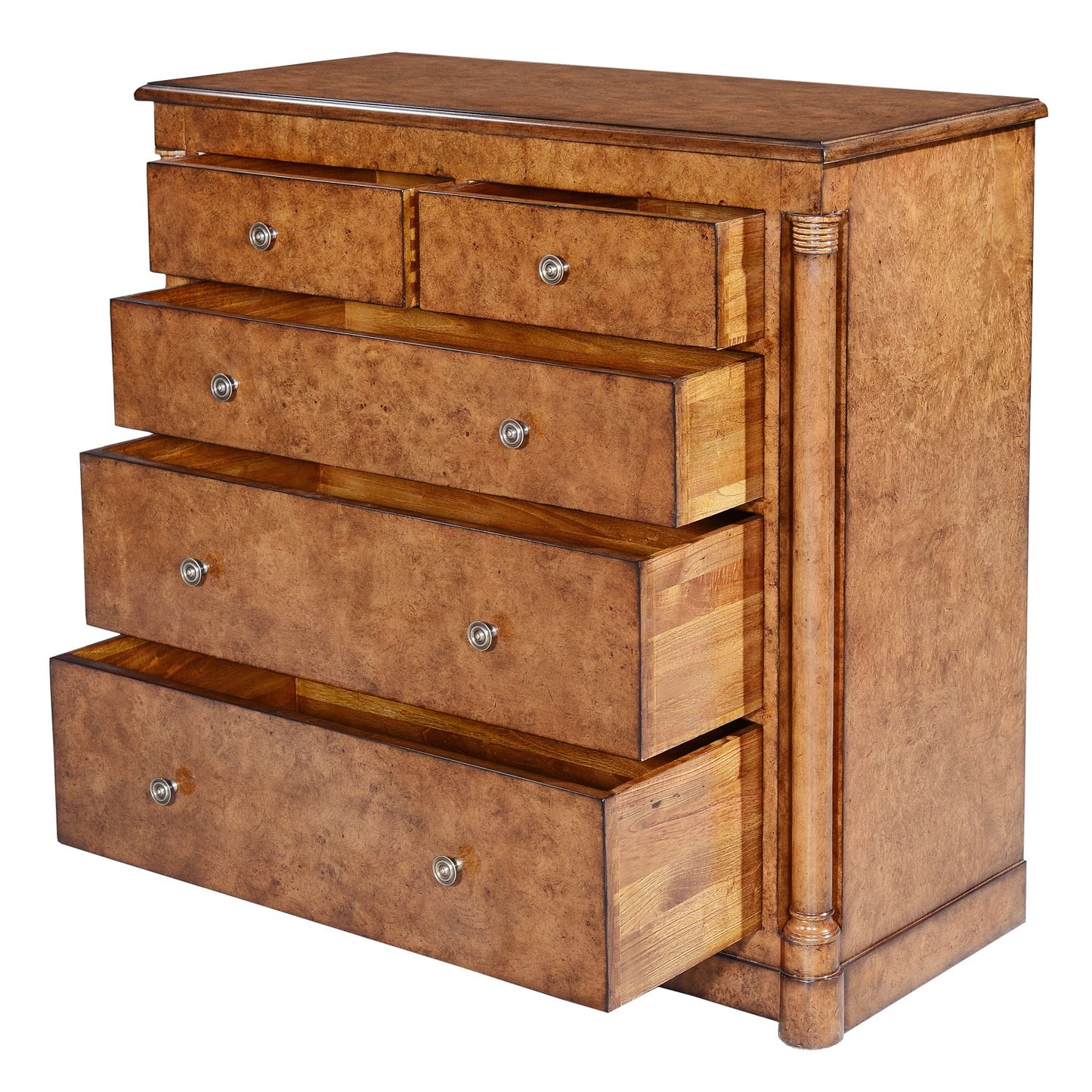 Empire Style Burr Oak 5 Drawer Dresser