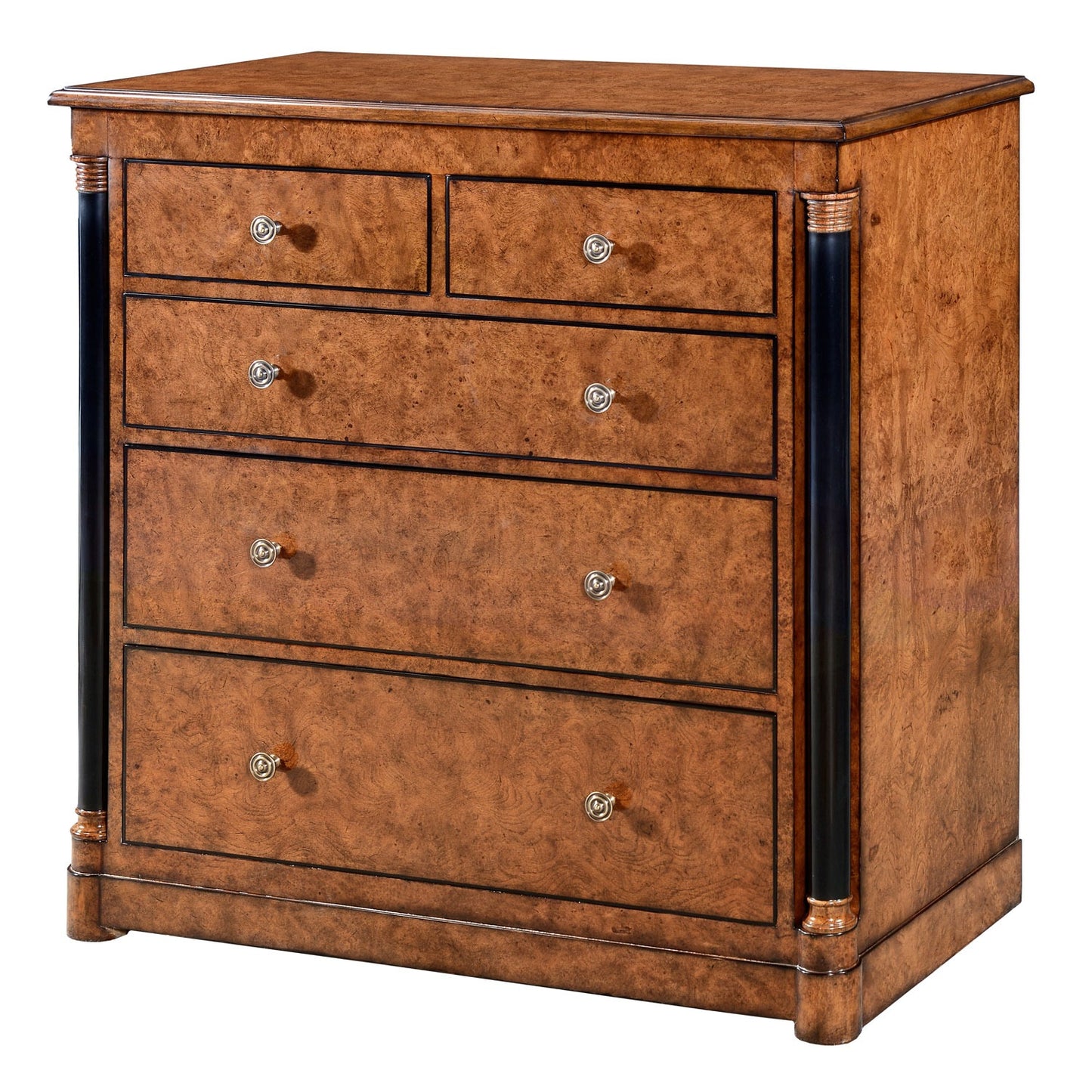 Empire Style Burr Oak With Ebony 5 Drawer Dresser