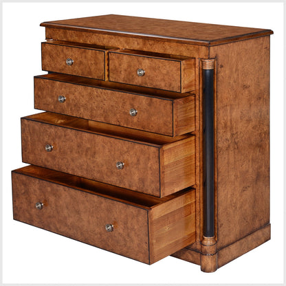 Empire Style Burr Oak With Ebony 5 Drawer Dresser