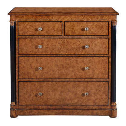 Empire Style Burr Oak With Ebony 5 Drawer Dresser