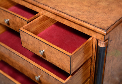 Empire Style Burr Oak With Ebony 5 Drawer Dresser