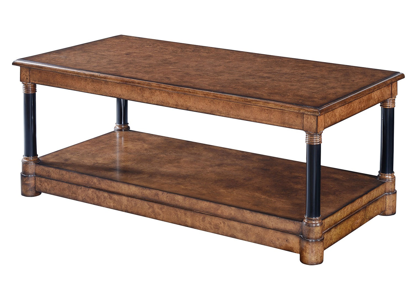 Empire Style Coffee Table in Burr Oak with Ebonised Legs