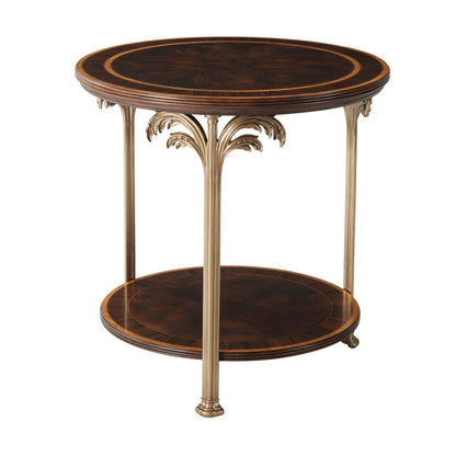 Flame Mahogany Side Table with Palm Tree Accents