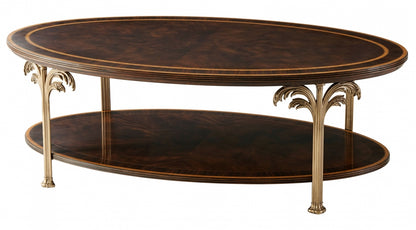 Finely Detailed Flame Mahogany Palm Tree Cocktail Table.