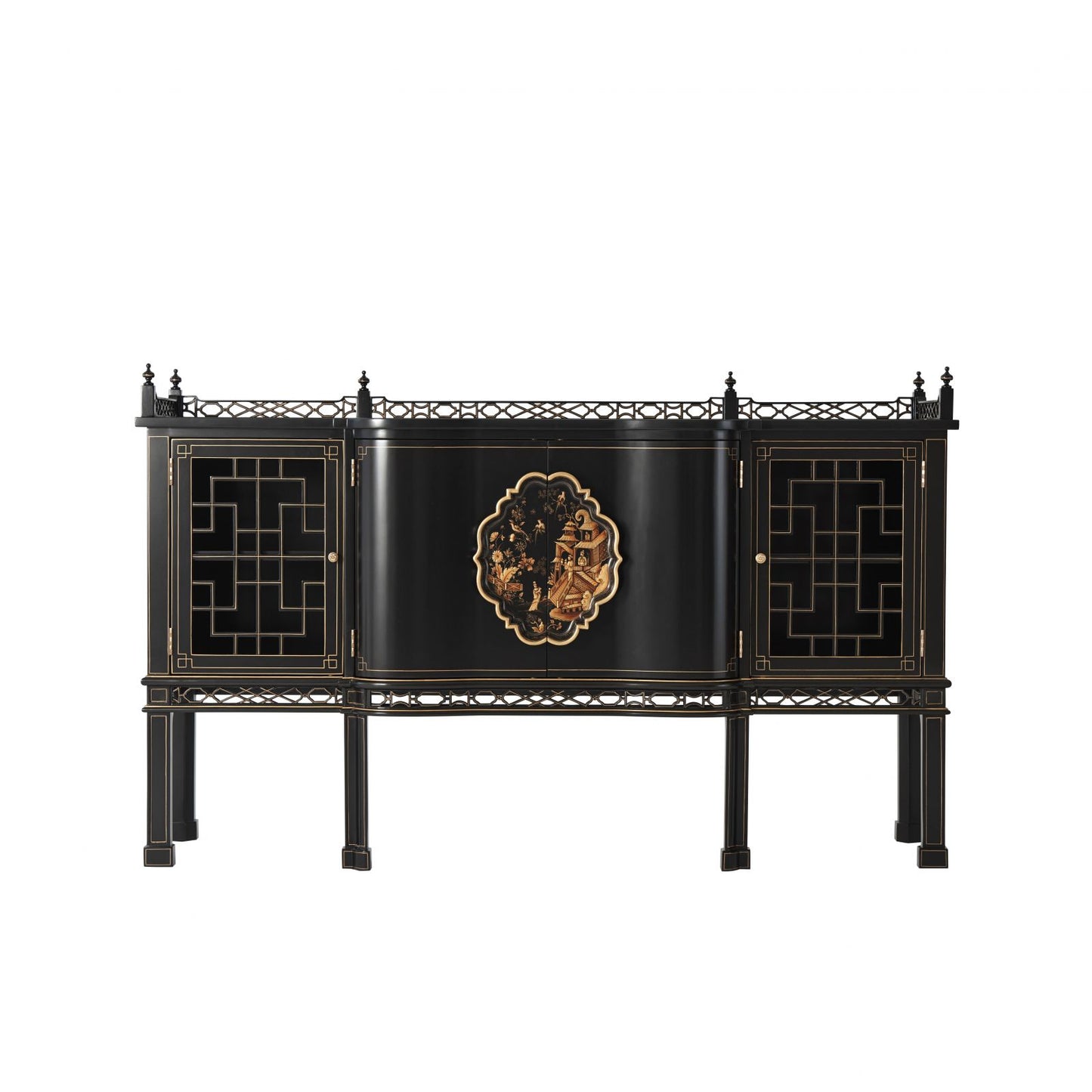 Hand Painted Chinoiserie Serpentine Sideboard