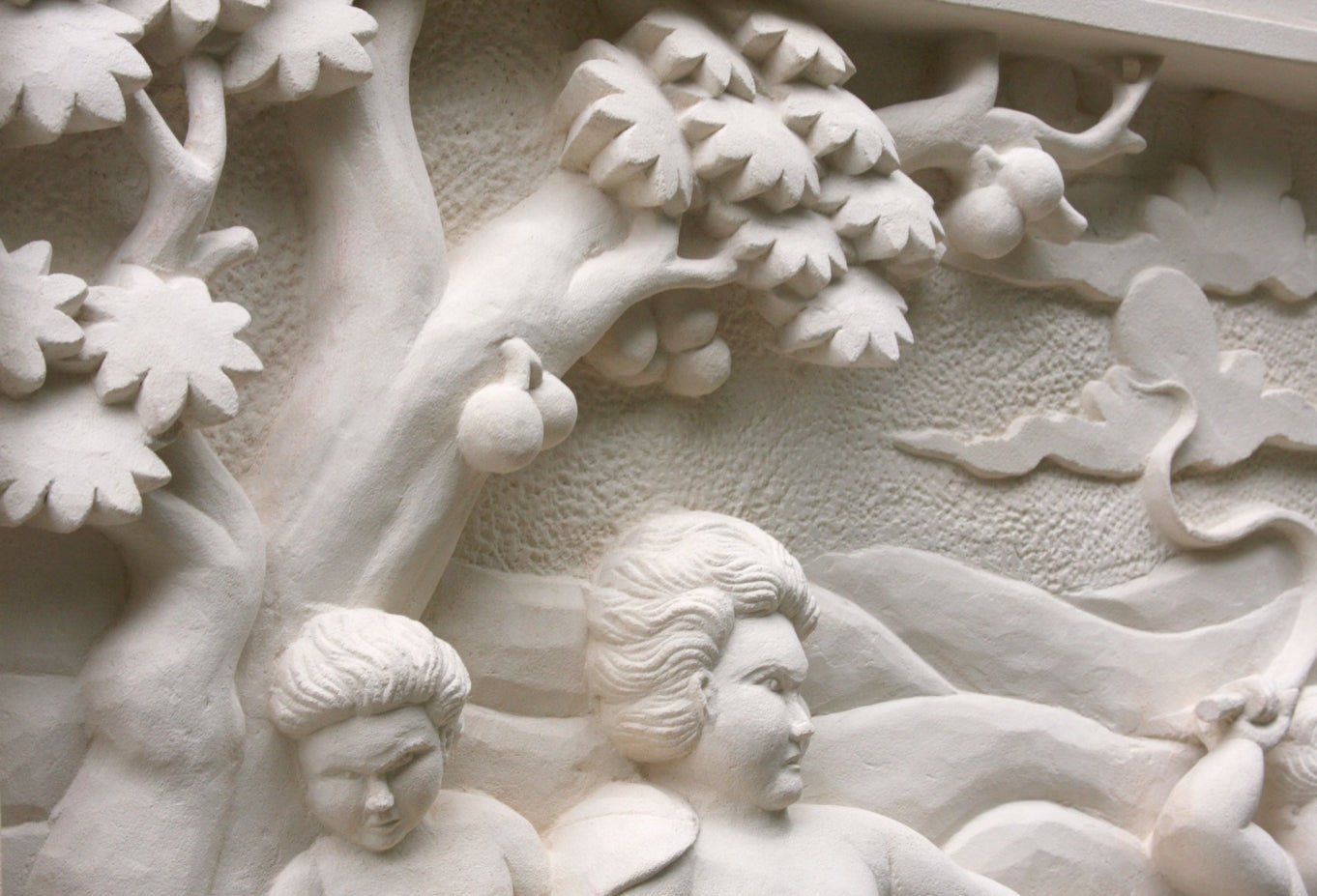 Hand Carved Cherubs Stone Wall Plaque