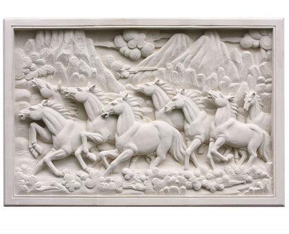 Hand Carved Horses Stone Wall Plaque