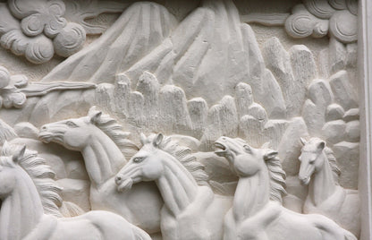 Hand Carved Horses Stone Wall Plaque