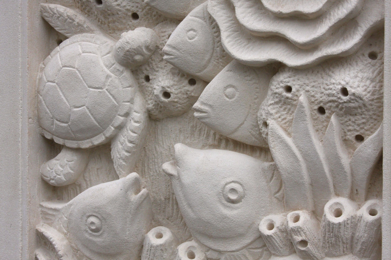 Hand Carved Coral Reef Stone Wall Plaque