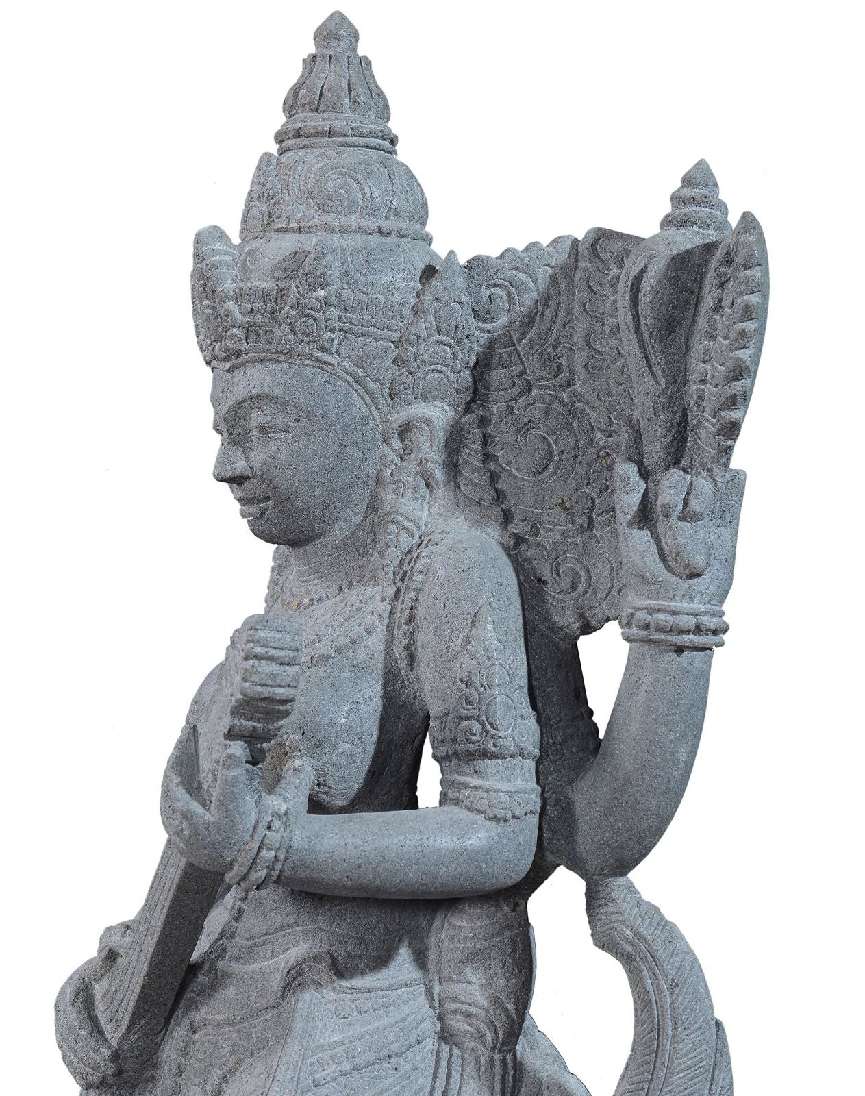 Garden stone statue of hindu goddess Saraswati