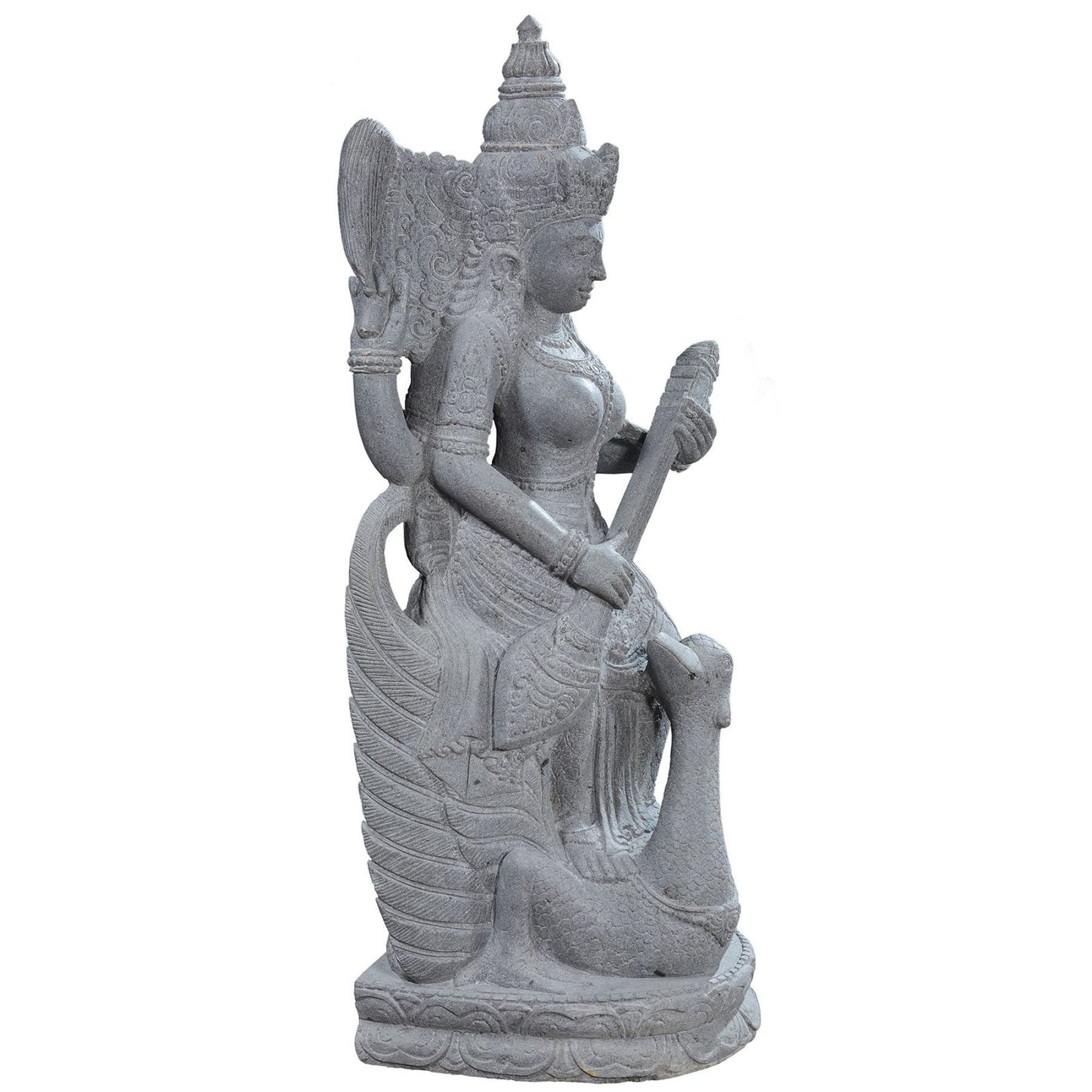 Garden stone statue of hindu goddess Saraswati