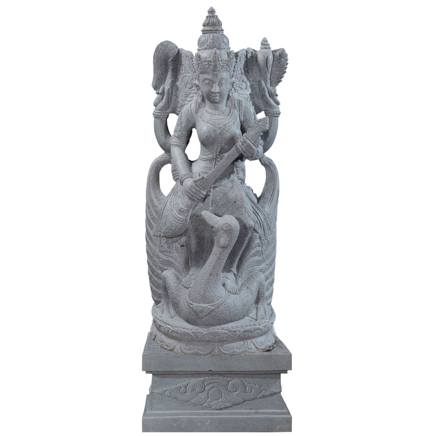 Garden stone statue of hindu goddess Saraswati