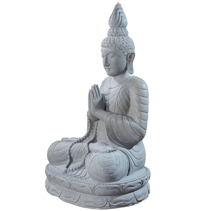 Large stone garden statue of a Buddha in full lotus position