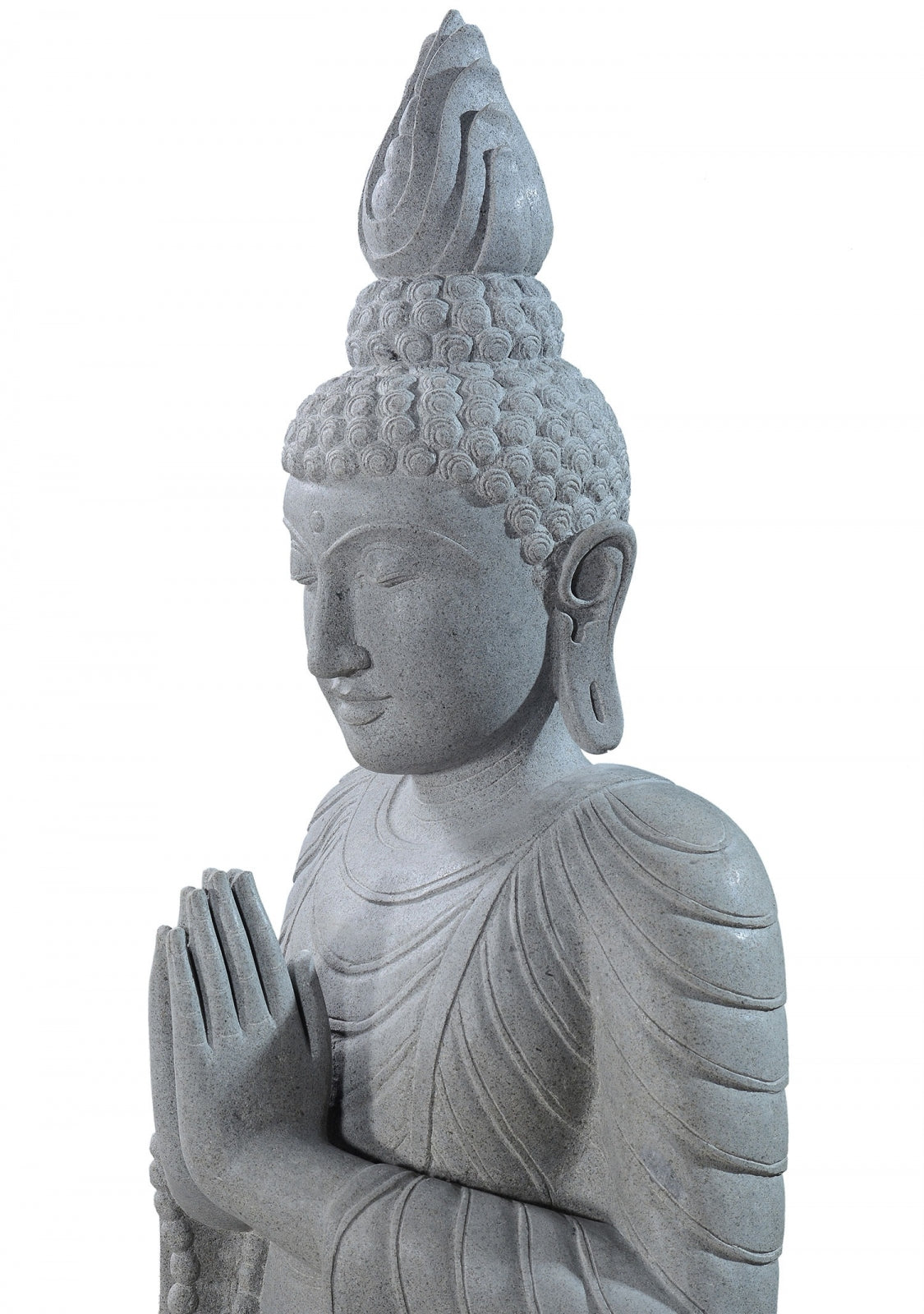 Large stone garden statue of a Buddha in full lotus position