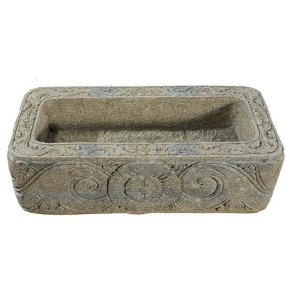 Large Rectangular Stone Planter, Hand Carved