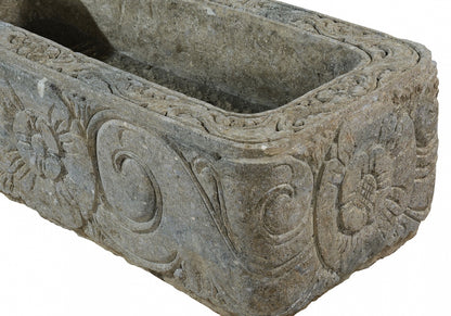 Large Rectangular Stone Planter, Hand Carved