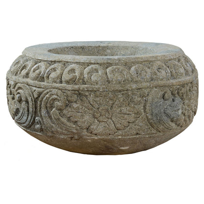 Large Round Stone Planter, Hand Carved