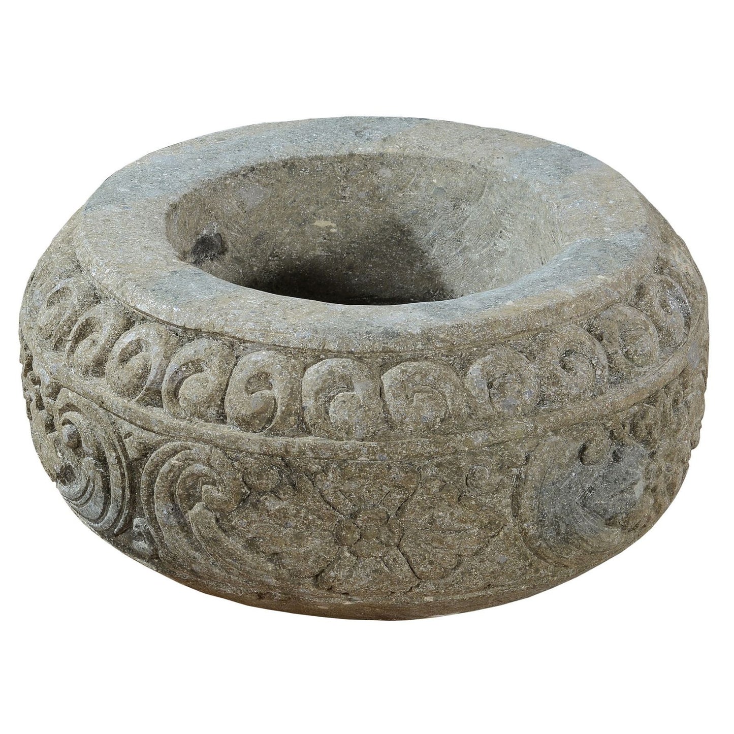 Large Round Stone Planter, Hand Carved