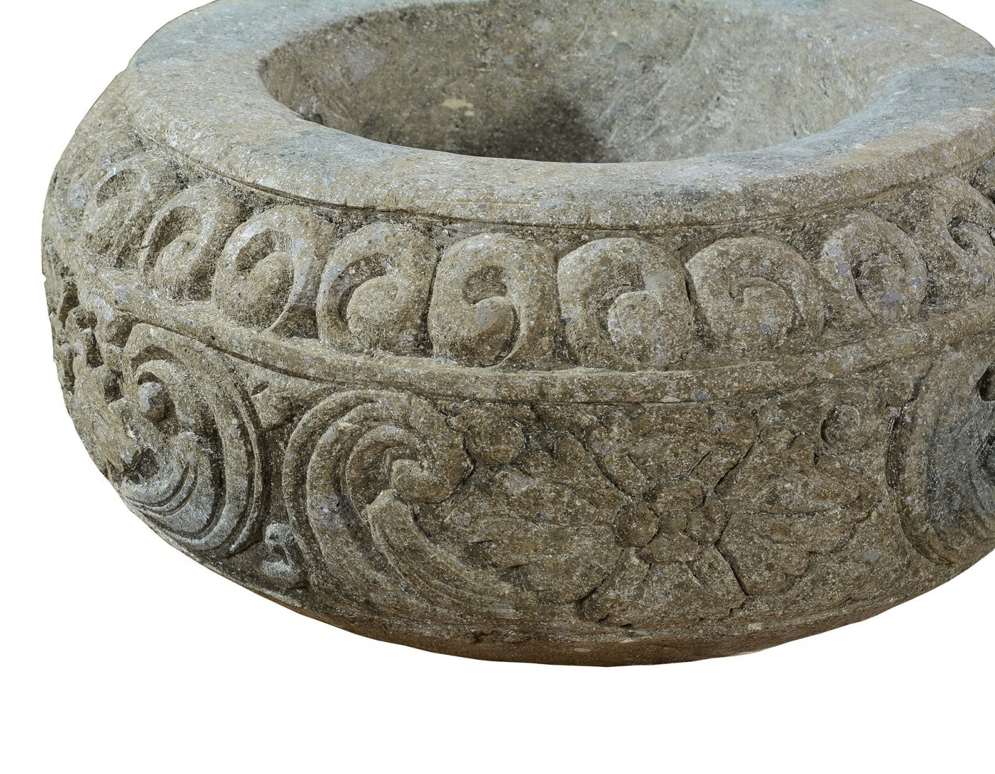 Large Round Stone Planter, Hand Carved