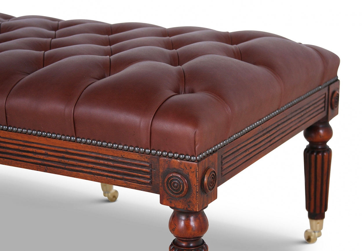 Leather Footstool in Chestnut Brown 