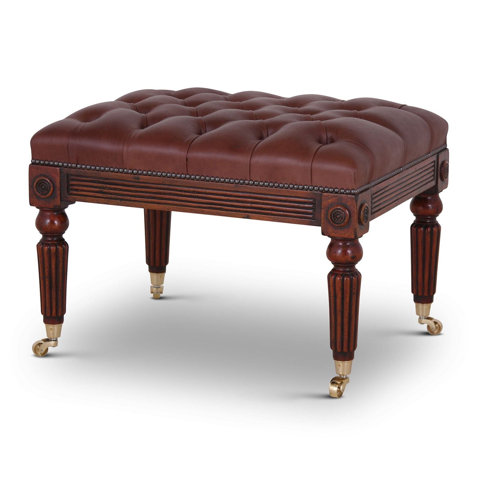 The Small Leather Footstool in Chestnut Brown 