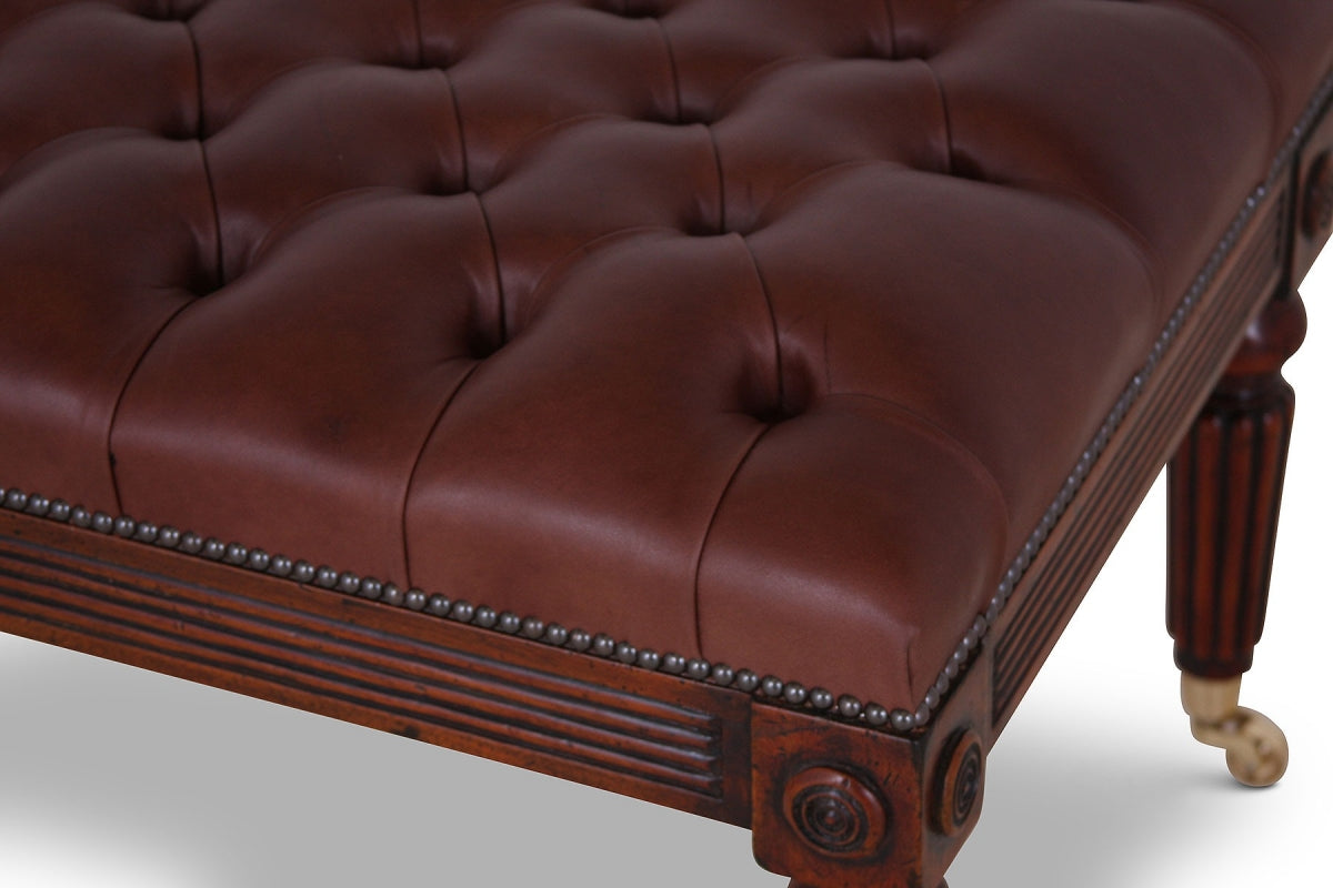 The Small Leather Footstool in Chestnut Brown 