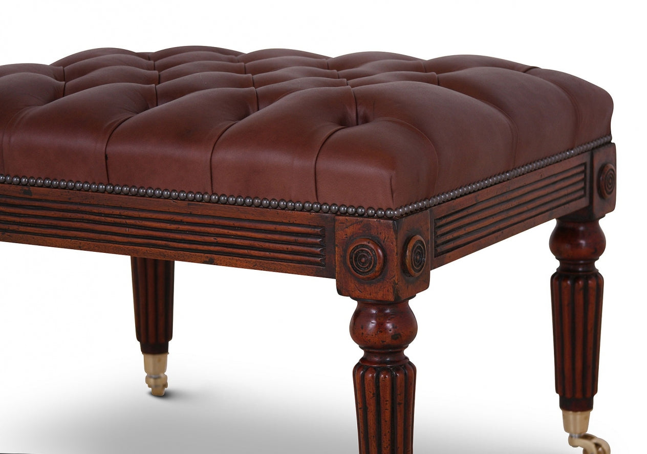 The Small Leather Footstool in Chestnut Brown 