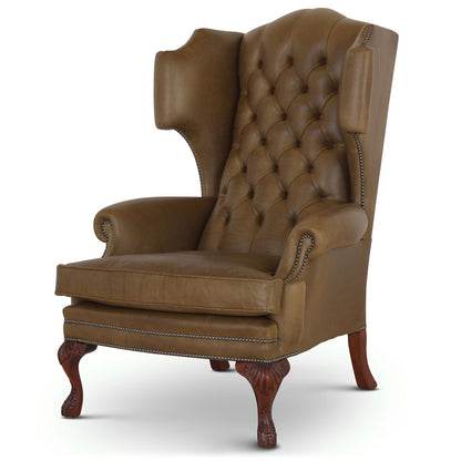 Elizabethan leather wingchair handmade