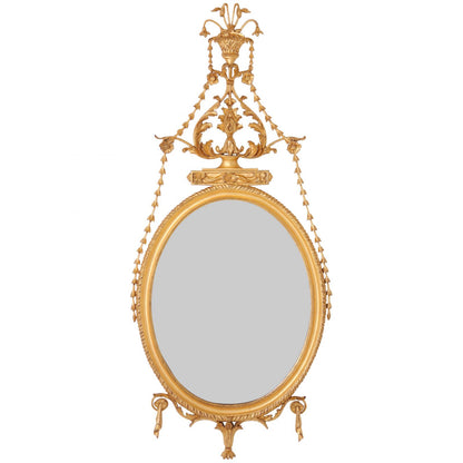 Water Gilded Oval Mirror with Bell Flowers