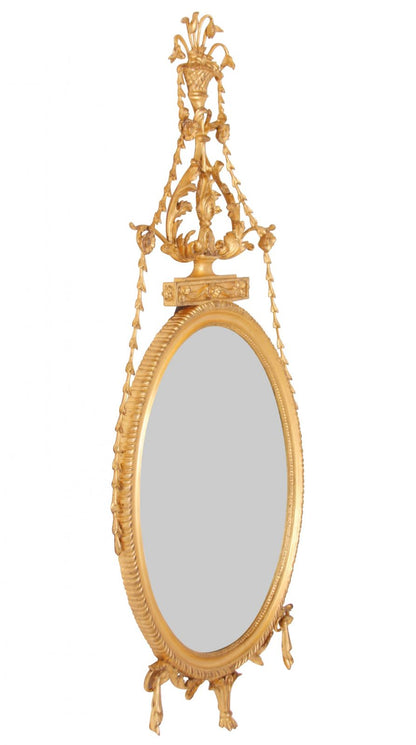 Water Gilded Oval Mirror with Bell Flowers