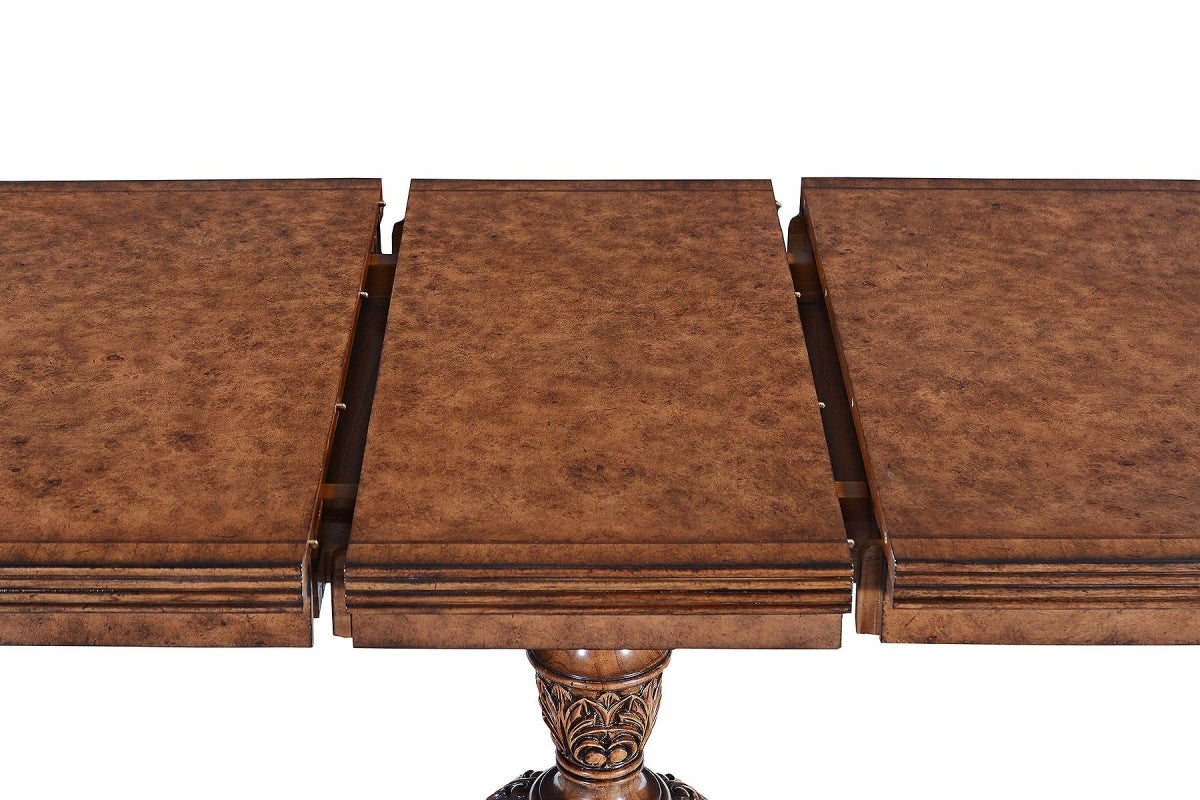 Burr Oak Single Pedestal Extending Dining Table