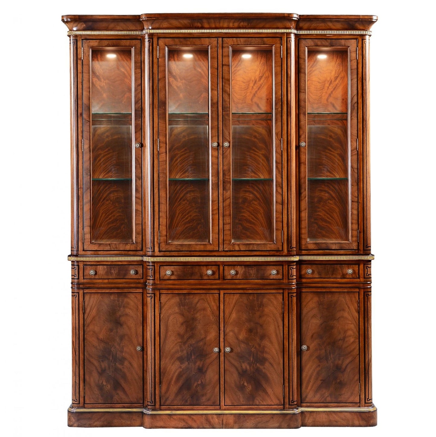 Thomas Hope Style Mahogany and Gilded Breakfront Display Cabinet