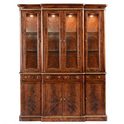 Thomas Hope Style Mahogany and Gilded Breakfront Display Cabinet