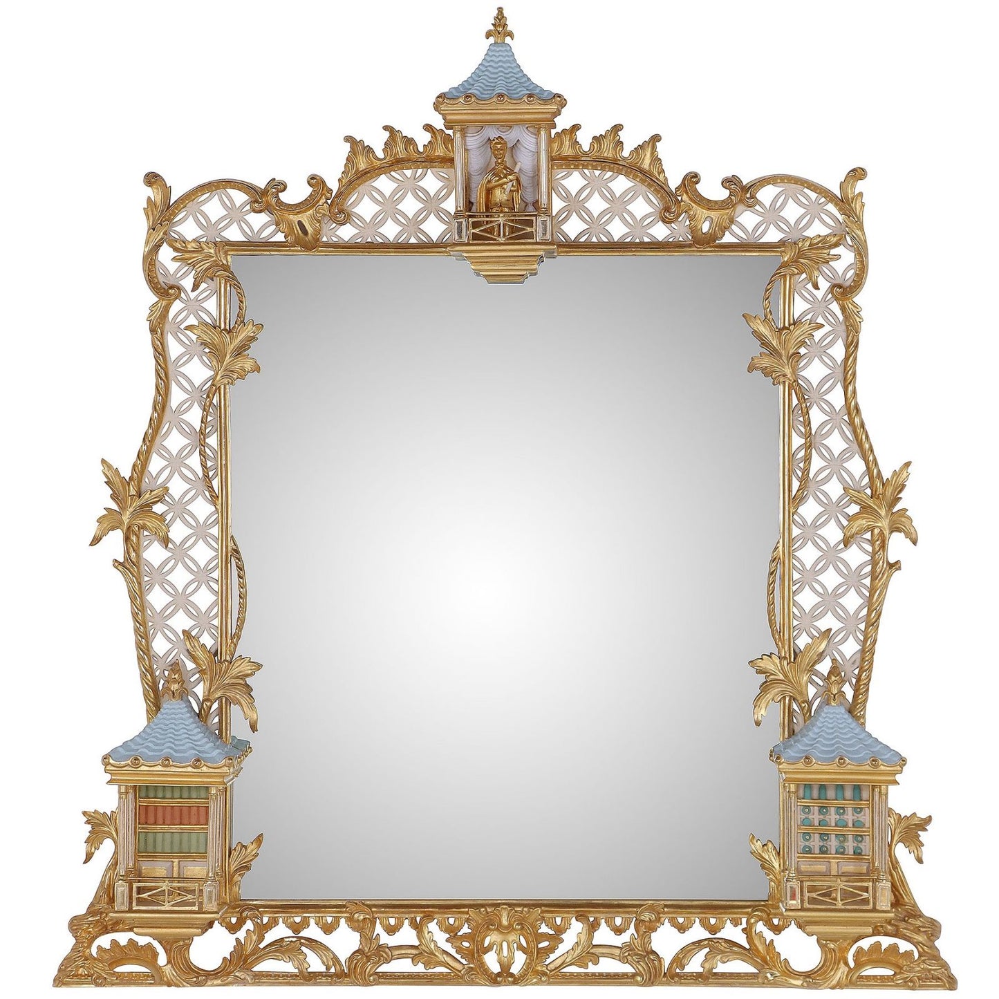 Artisanal Blue & White Gilded Mirror