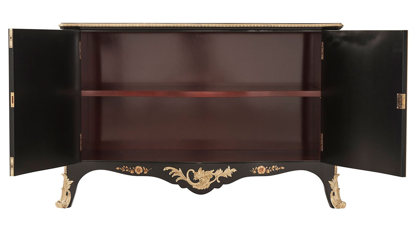 Black Chinoiserie Lacquered Serpentine Commode