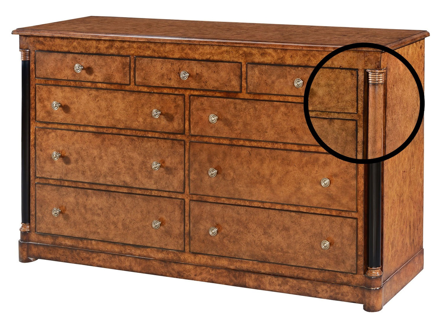 Burr Oak Empire Style Nine Drawer Dresser