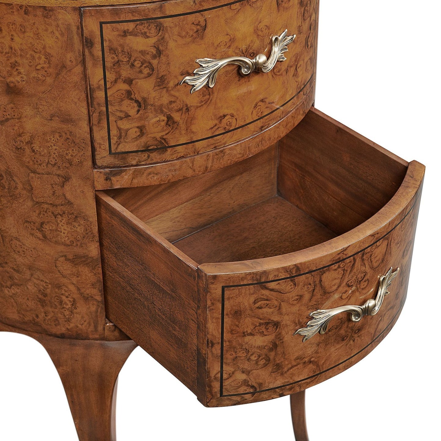 Continental Style Demi Lune Console in Burr Walnut