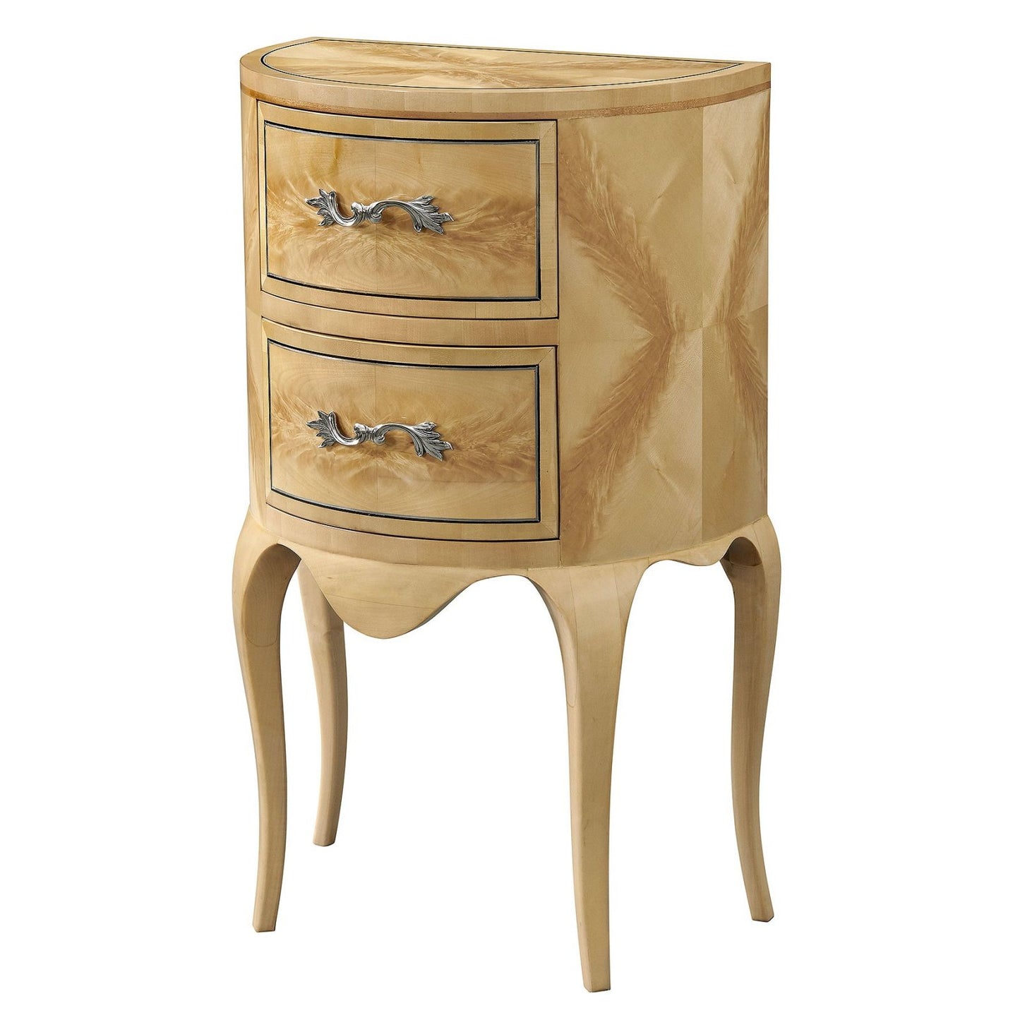 Continental Style Demi Lune Console in Crotch Sycamore