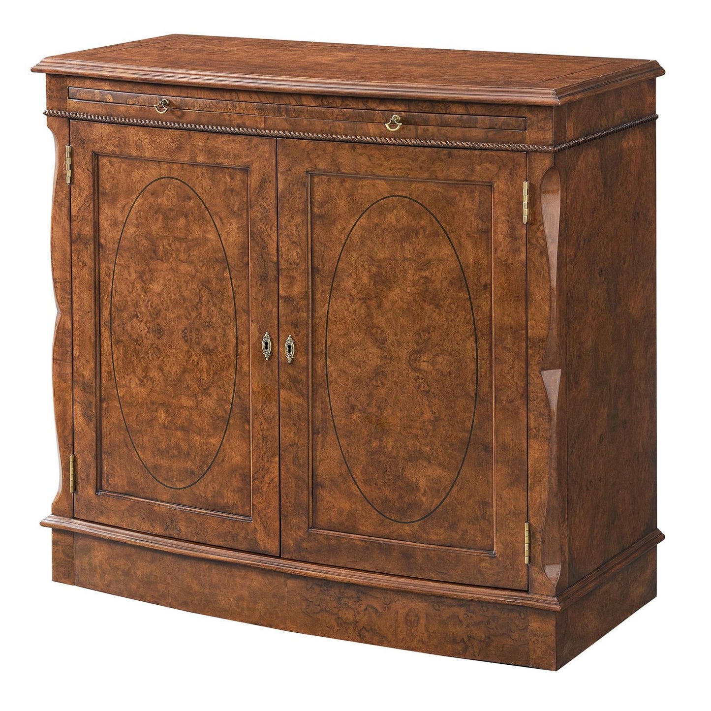 Bow Fronted Burr Walnut Side Cabinet