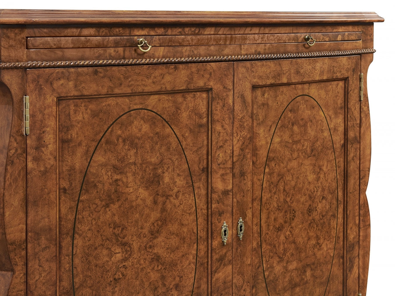 Bow Fronted Burr Walnut Side Cabinet