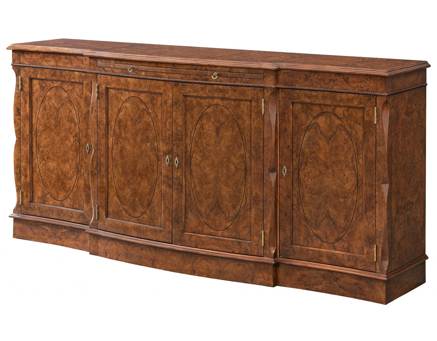 Serpentine Burr Walnut Four Door Sideboard