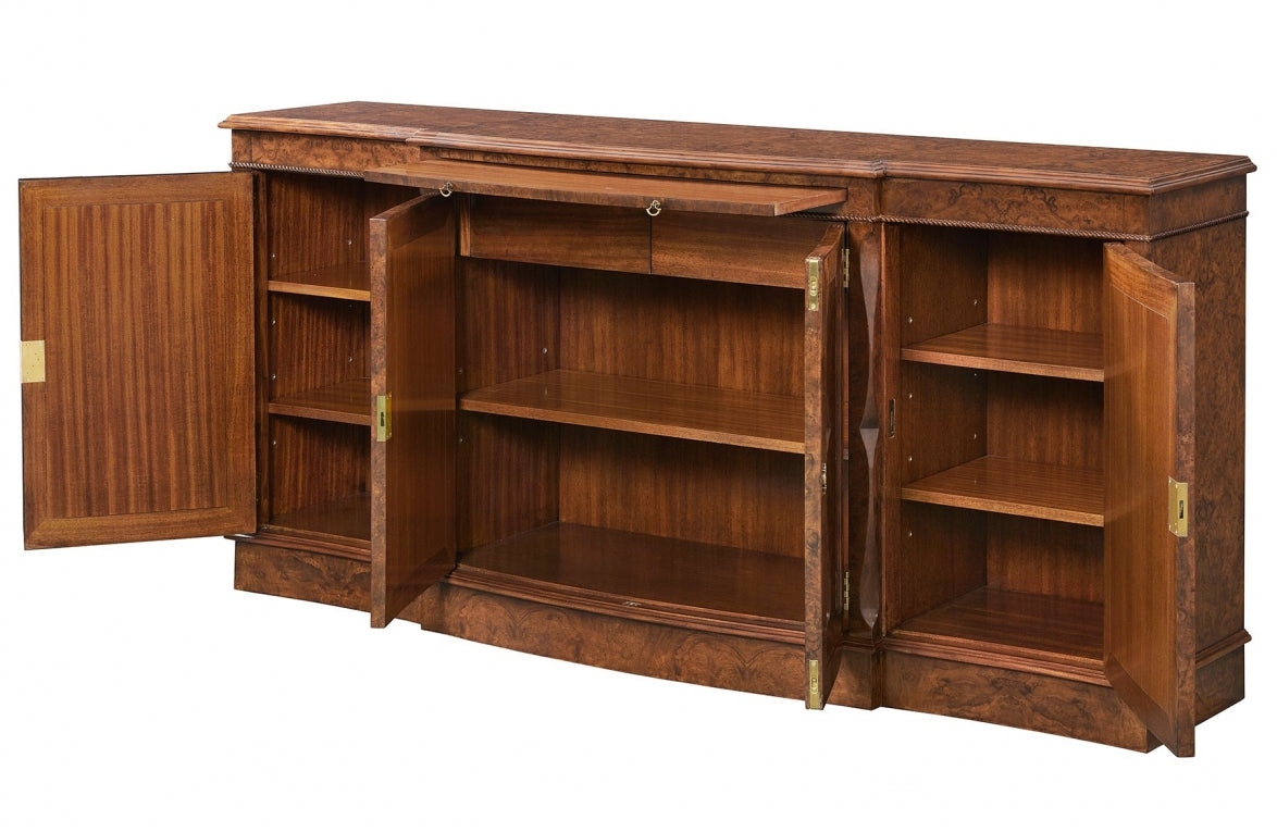 Serpentine Burr Walnut Four Door Sideboard