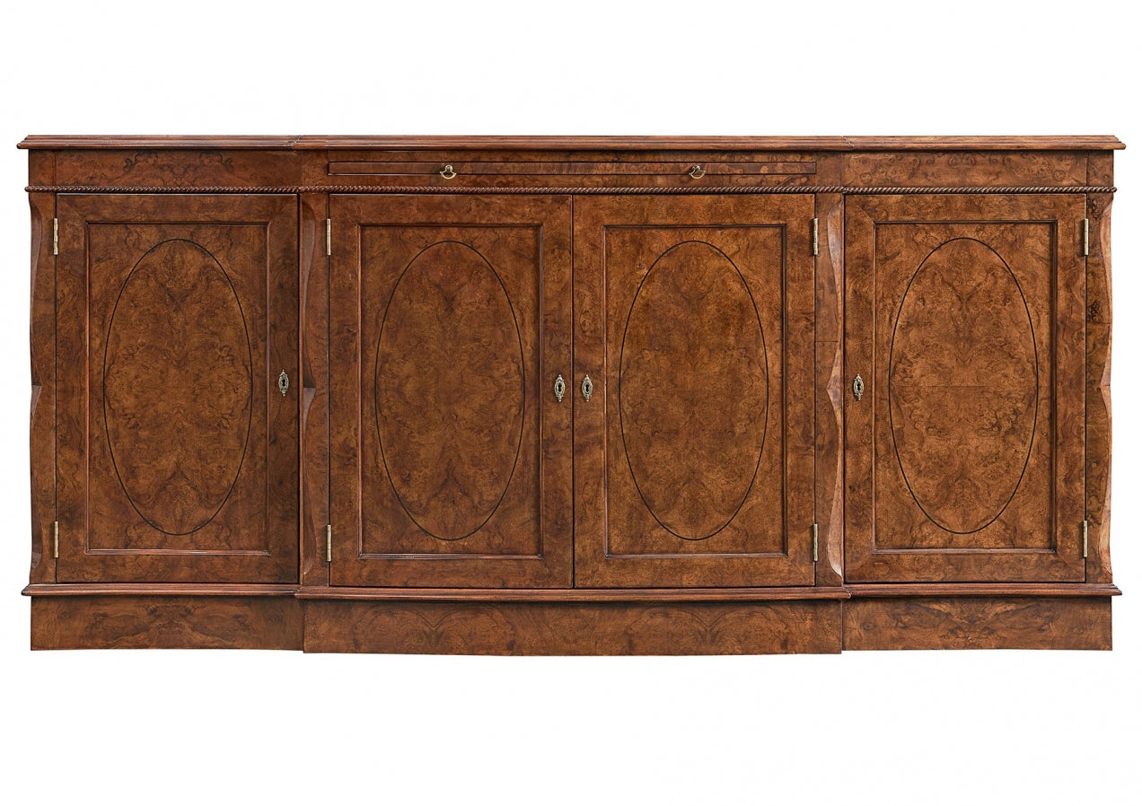 Serpentine Burr Walnut Four Door Sideboard