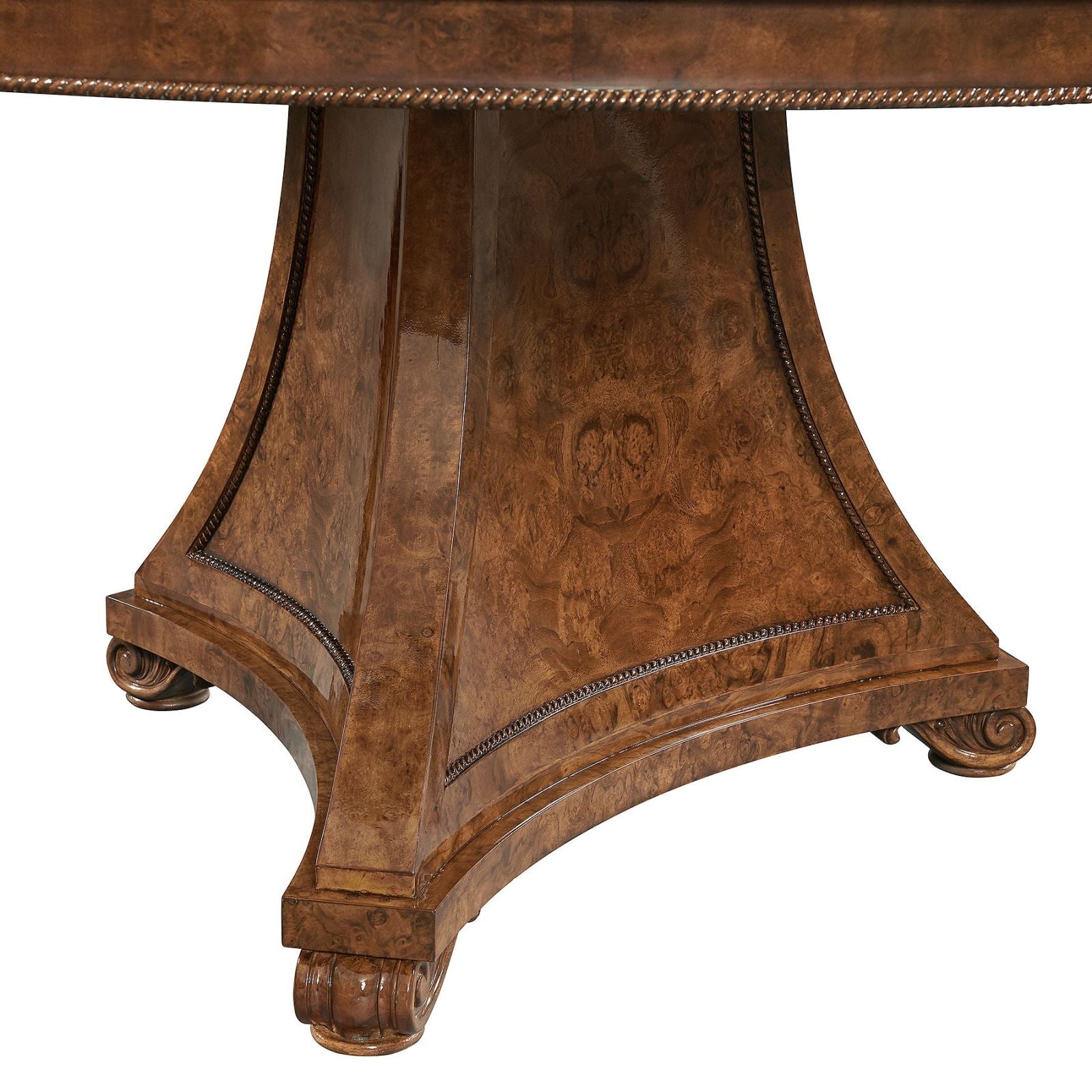 Robert Adam style burl walnut centre table