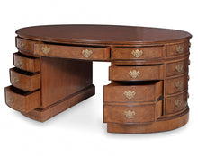 Burr walnut oval partners pedestal desk