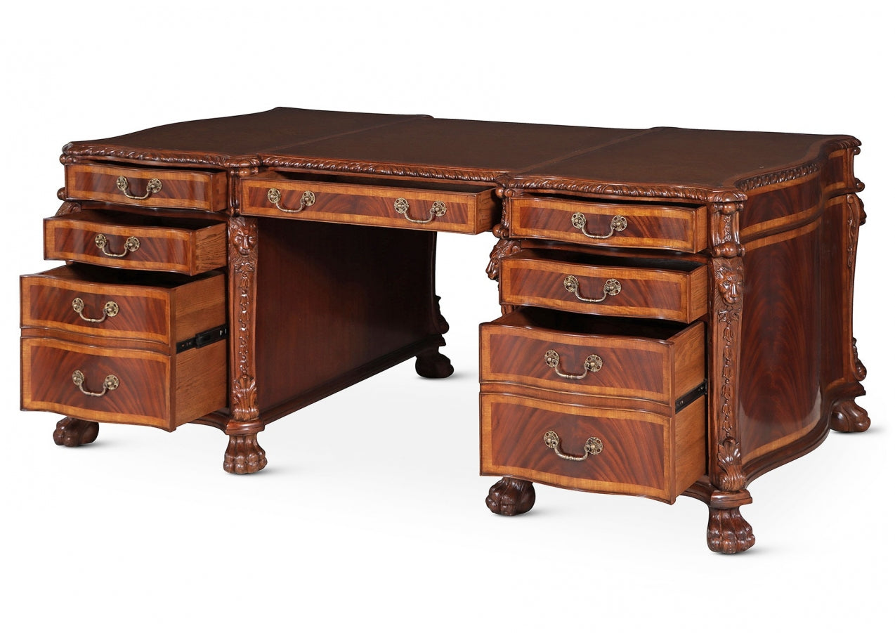 Flame Mahogany Serpentine Partners Pedestal Desk